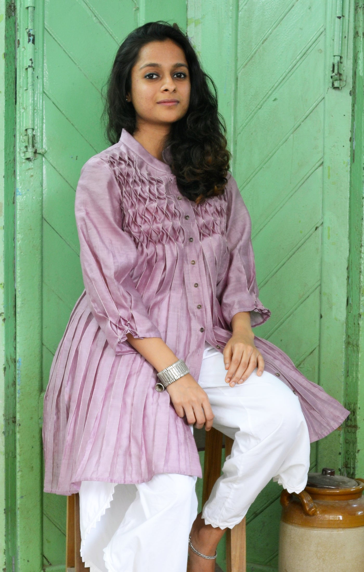 Berry Crack Pleated Tunic