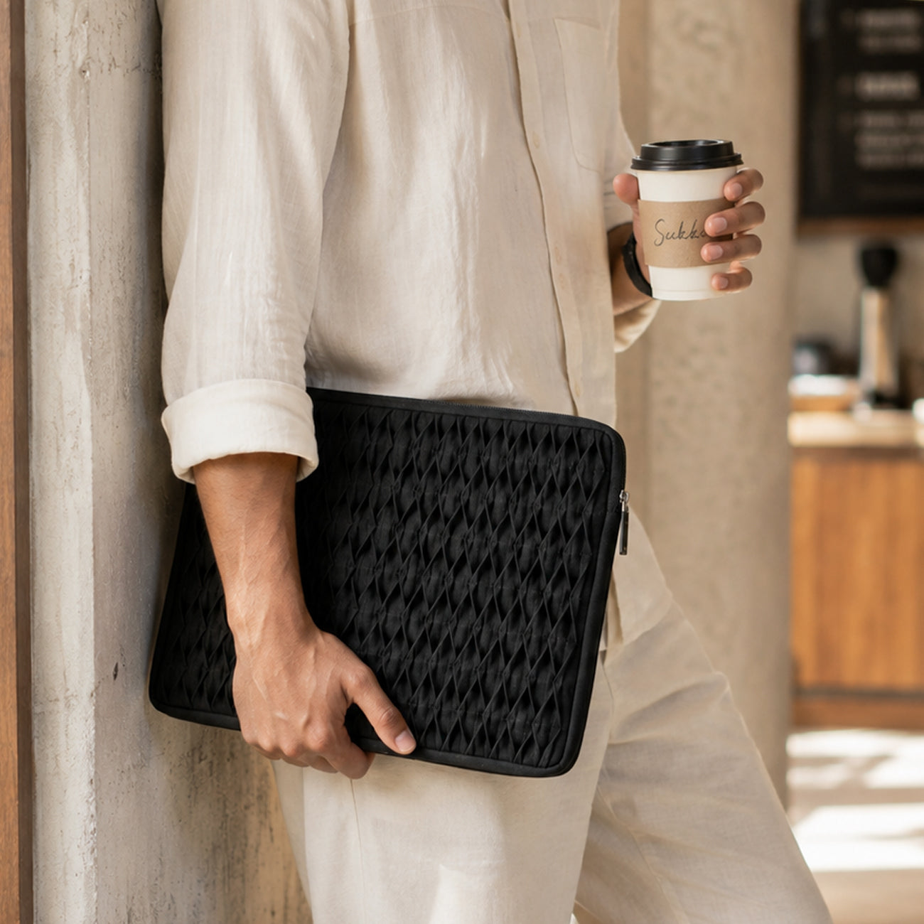 Ebony Smocked Laptop Sleeve